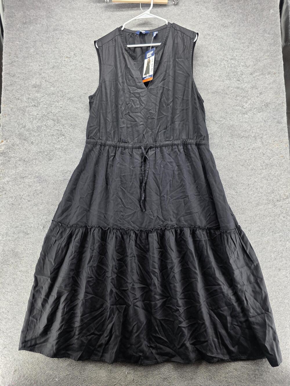 Lands' End Dress Womens 2XL Black Sundress Tiered Midi Sleeveless Pockets